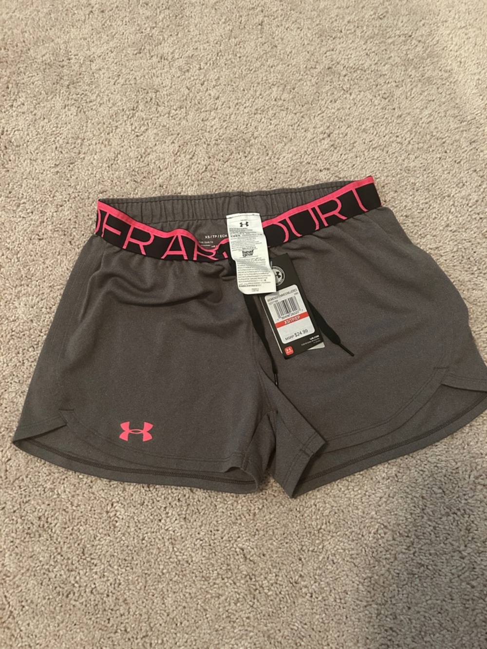 Under Armour heat gear Gray Athletic Shorts with Pink Accents Women’s XS